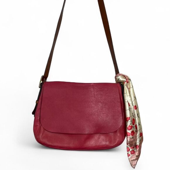 Fossil Red Pink Leather Harper Flap Crossbody Bag Shoulder Strap Purse - Picture 1 of 8